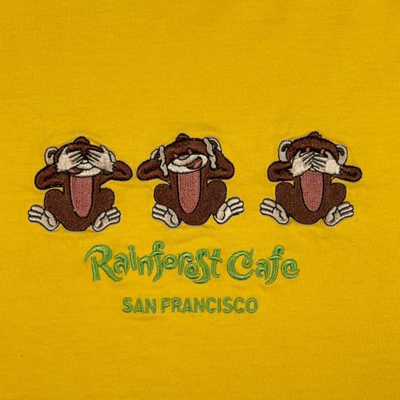 Vintage Rainforest Cafe Shirt Adult EXTRA LARGE Yellow Monkeys San Francisco Y2K - Picture 2 of 6